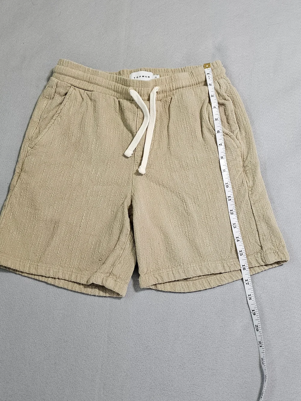 Topman Beige Textured Drawstring Shorts Men's Size 30 Cotton Casual Beach Boho